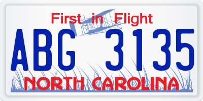 NC license plate ABG3135