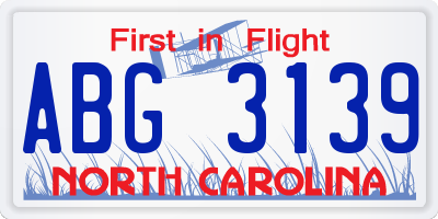 NC license plate ABG3139