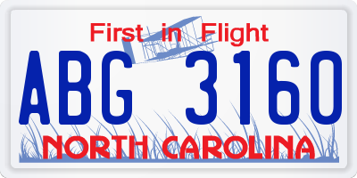 NC license plate ABG3160