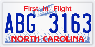 NC license plate ABG3163