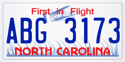 NC license plate ABG3173