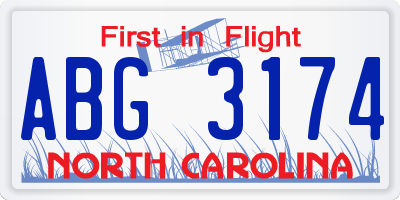 NC license plate ABG3174