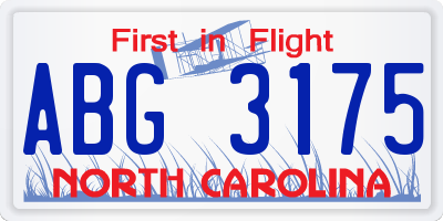 NC license plate ABG3175