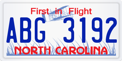 NC license plate ABG3192