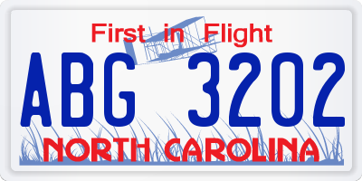 NC license plate ABG3202