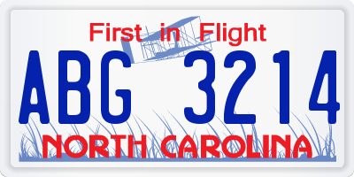 NC license plate ABG3214