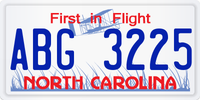 NC license plate ABG3225