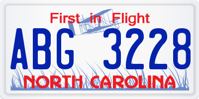 NC license plate ABG3228