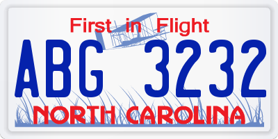 NC license plate ABG3232