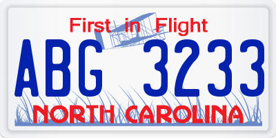 NC license plate ABG3233