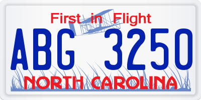 NC license plate ABG3250