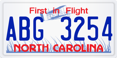 NC license plate ABG3254
