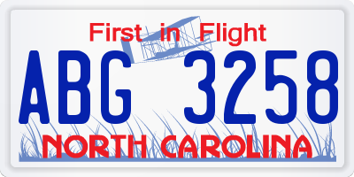 NC license plate ABG3258
