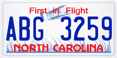 NC license plate ABG3259