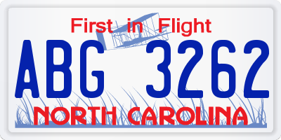 NC license plate ABG3262