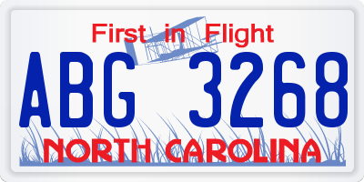 NC license plate ABG3268