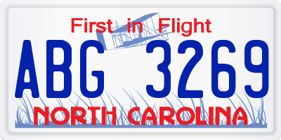 NC license plate ABG3269