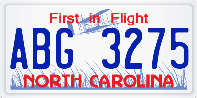 NC license plate ABG3275