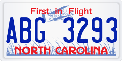 NC license plate ABG3293