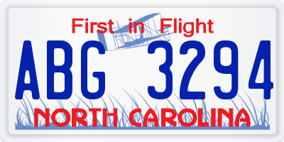NC license plate ABG3294