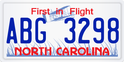 NC license plate ABG3298