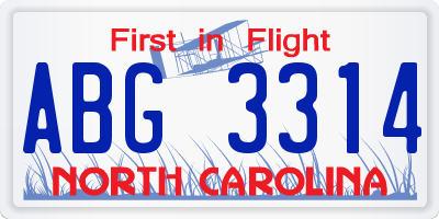 NC license plate ABG3314