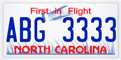 NC license plate ABG3333
