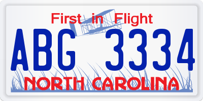 NC license plate ABG3334