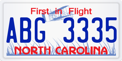 NC license plate ABG3335