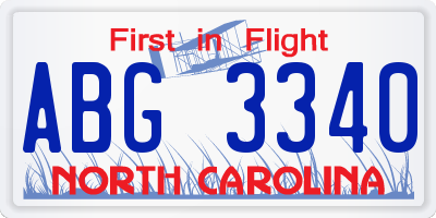 NC license plate ABG3340