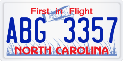 NC license plate ABG3357