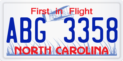 NC license plate ABG3358