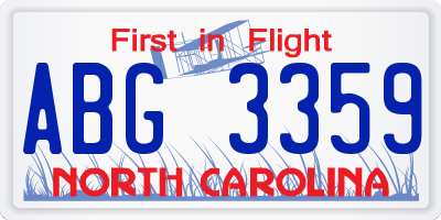 NC license plate ABG3359