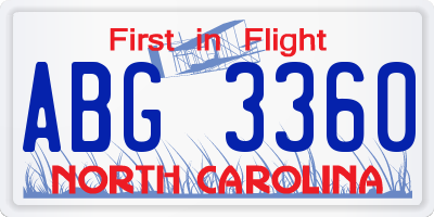 NC license plate ABG3360