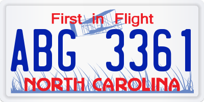 NC license plate ABG3361