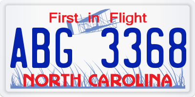 NC license plate ABG3368