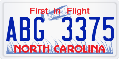 NC license plate ABG3375