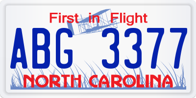 NC license plate ABG3377