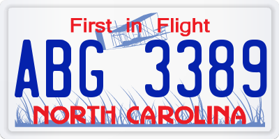 NC license plate ABG3389