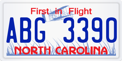 NC license plate ABG3390