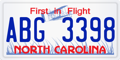 NC license plate ABG3398