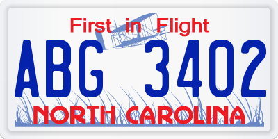 NC license plate ABG3402