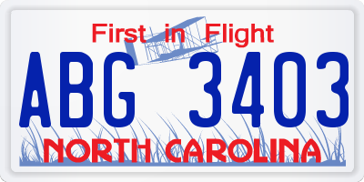 NC license plate ABG3403