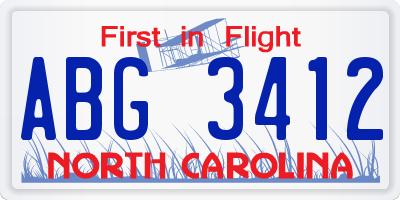 NC license plate ABG3412