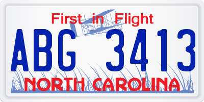 NC license plate ABG3413