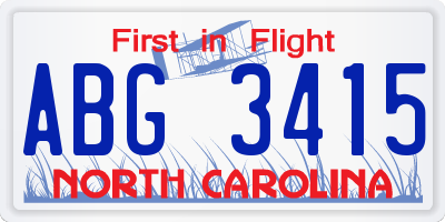 NC license plate ABG3415