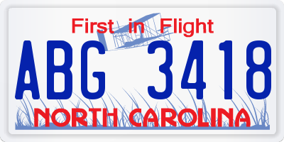 NC license plate ABG3418
