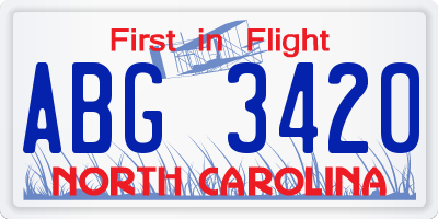 NC license plate ABG3420