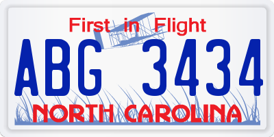 NC license plate ABG3434