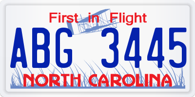 NC license plate ABG3445